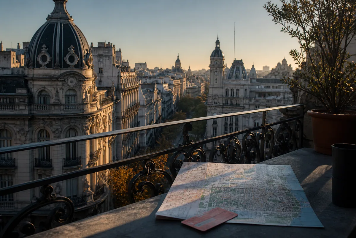 Vista urbana de Buenos Aires para preparar as primeiras decisões da viagem.